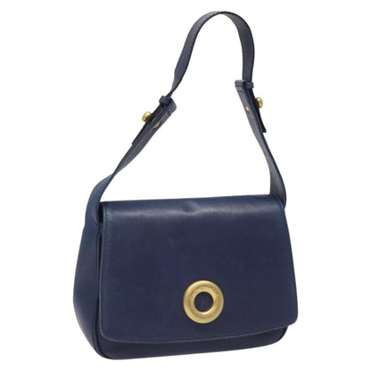 Celine Circle logo Leather, BLUE, LEATHER, Handbag