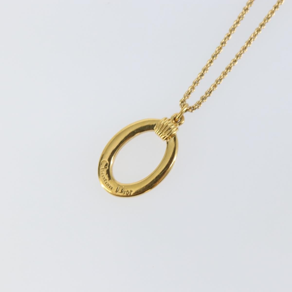 Christian Dior Vintage Logo Round Pendant Necklace Metal, GOLD, METAL, Necklace