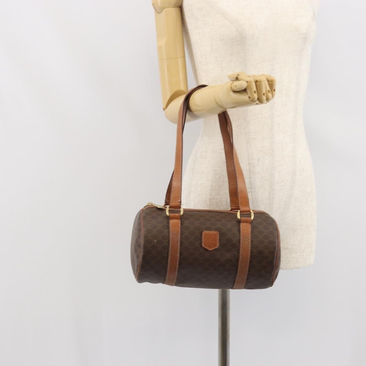 Celine Vintage Macadam Handbag Canvas and Leather, BROWN, CANVAS, Handbag
