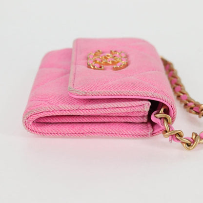 Chanel 19 Flap Coin Purse With Chain Quilted Denim, PINK, CANVAS, Wallets