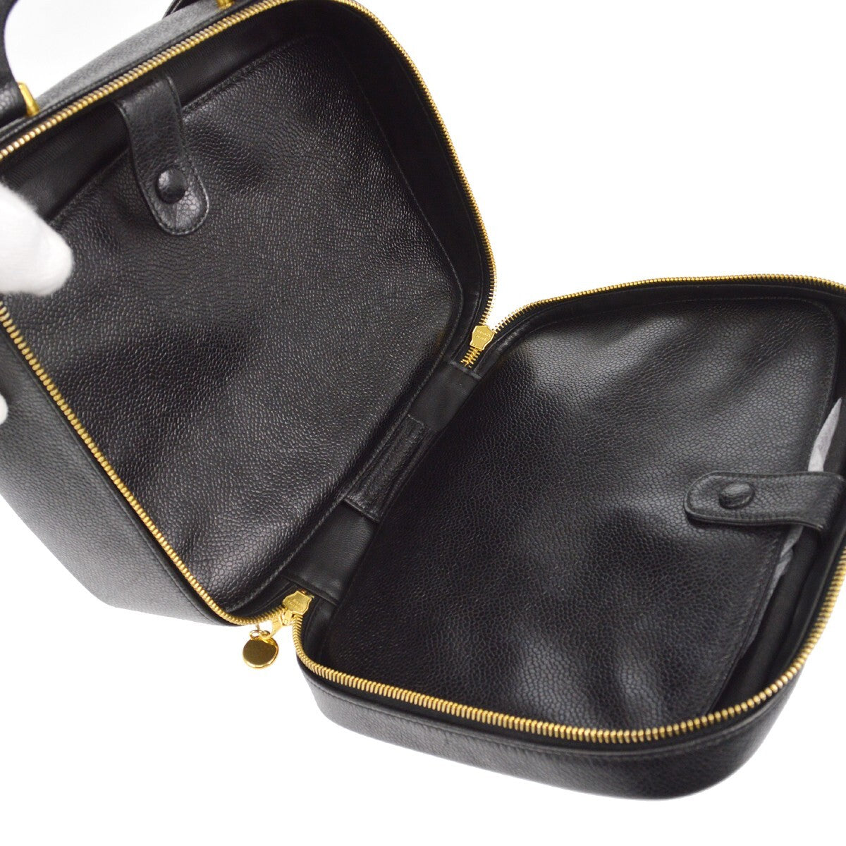 Chanel Vintage Timeless Zip Around Vanity Case Caviar, BLACK, LEATHER, Handbag