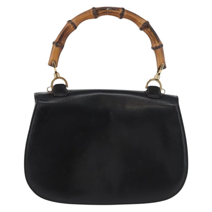 Gucci Vintage Convertible Bamboo Top Handle Bag Leather, BLACK, LEATHER, Handbag
