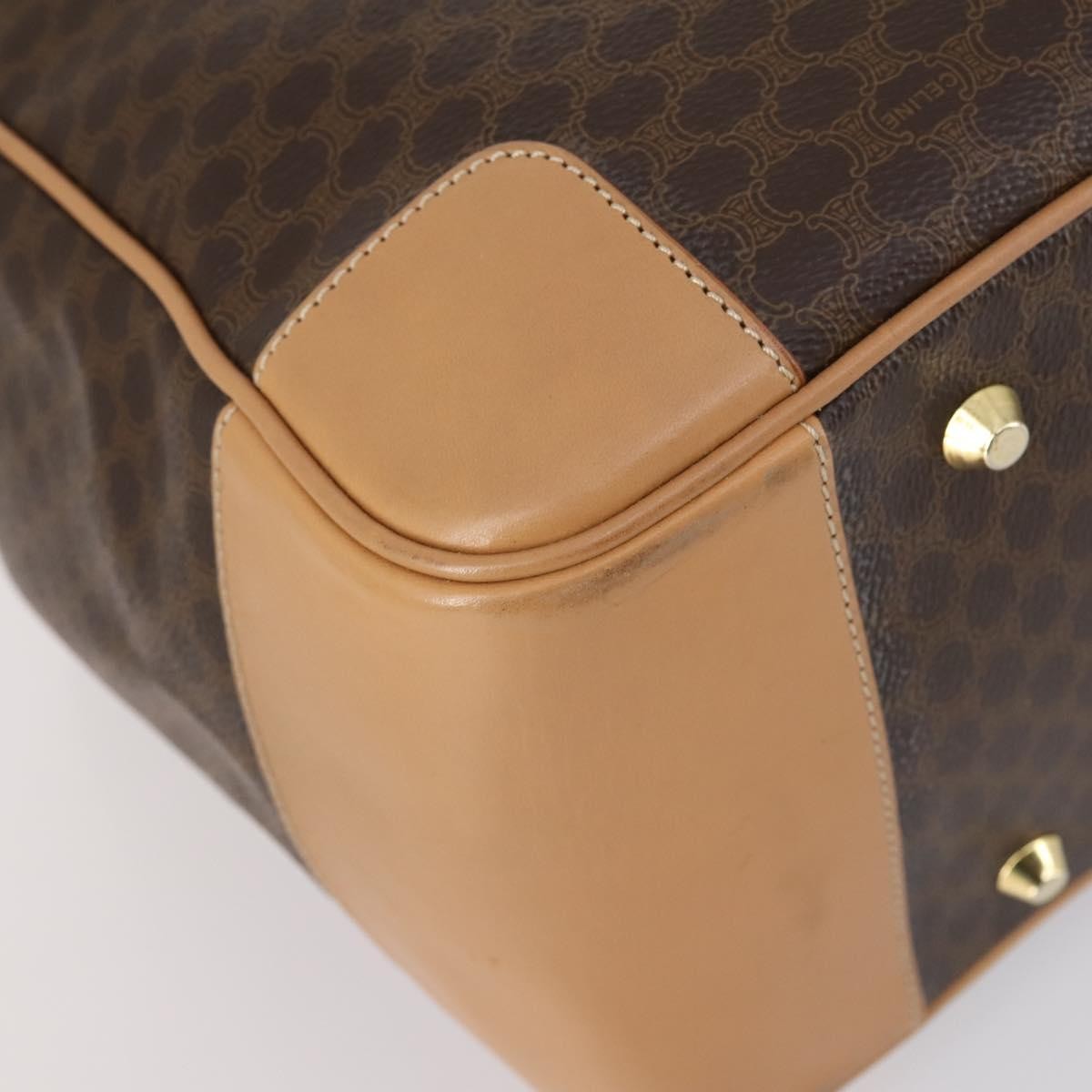 Celine Vintage Duffle Bag Macadam Coated Canvas, BROWN, PVC, Travel bag