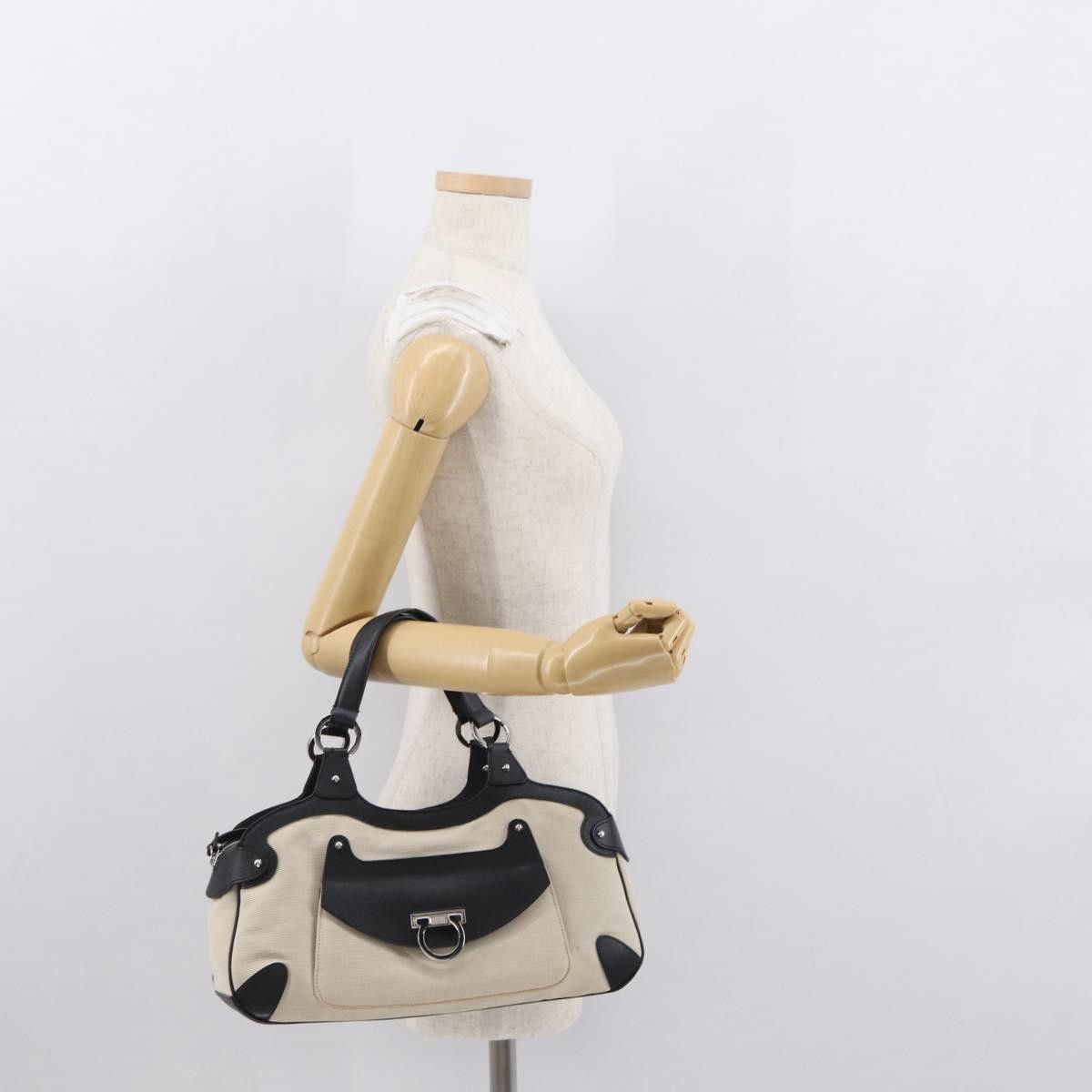 Salvatore Ferragamo Gancini handbag Canvas and Leather, SILVER, CANVAS, Handbag