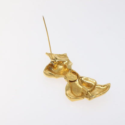 Chanel Vintage CC Bow Brooch Felt with Faux Pearls, GOLD, METAL, Brooch