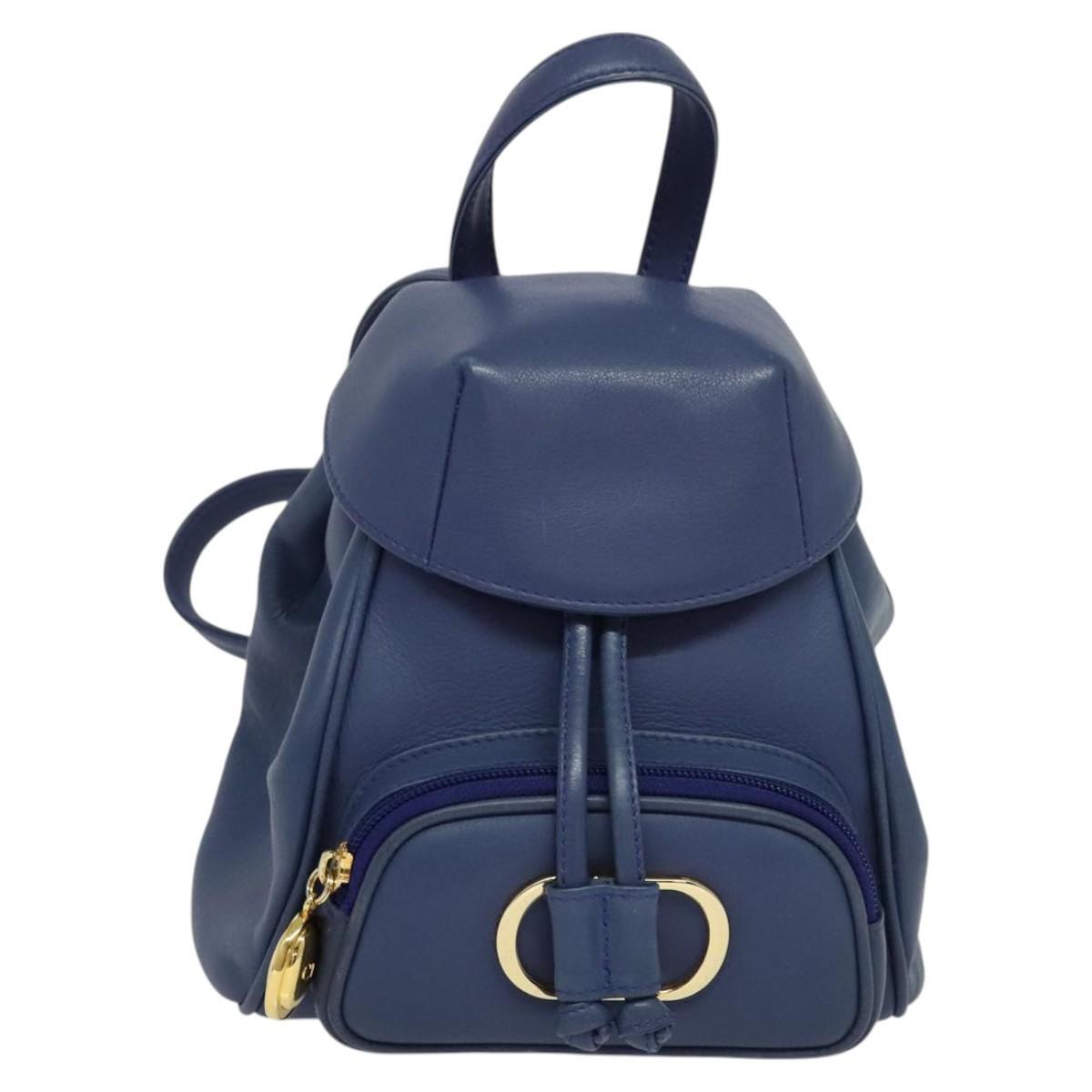 Christian Dior Vintage Flap Backpack Leather, BLUE, LEATHER, Backpack