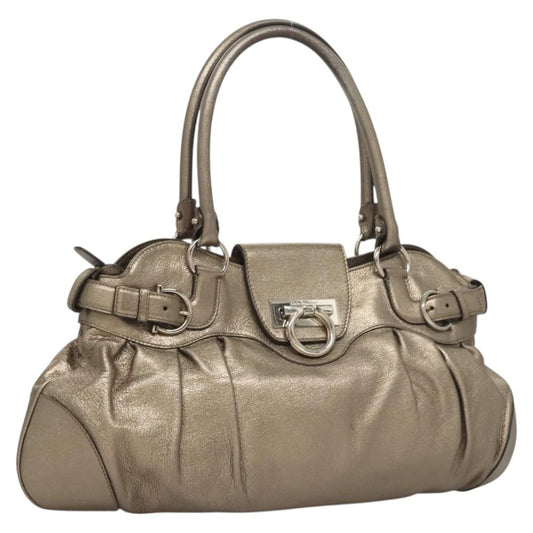 Salvatore Ferragamo Marisa Satchel Leather, GOLD, LEATHER, Handbag