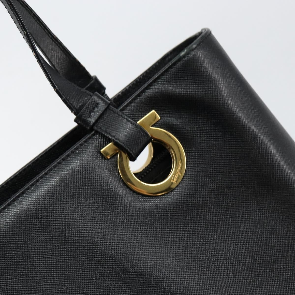 Salvatore Ferragamo Gancini handbag Leather, BLACK, LEATHER, Handbag