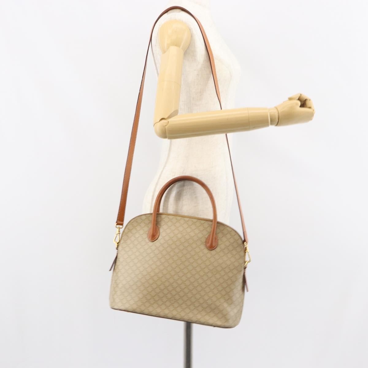 Celine Vintage Macadam Handbag Canvas and Leather, BEIGE, CANVAS, Handbag
