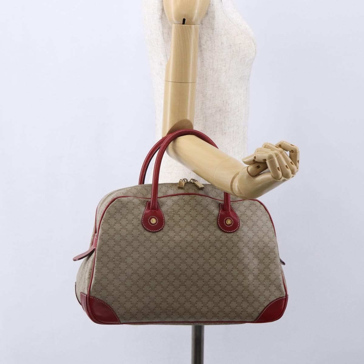 Celine Vintage Macadam Handbag Canvas and Leather, BEIGE, PVC, Handbag