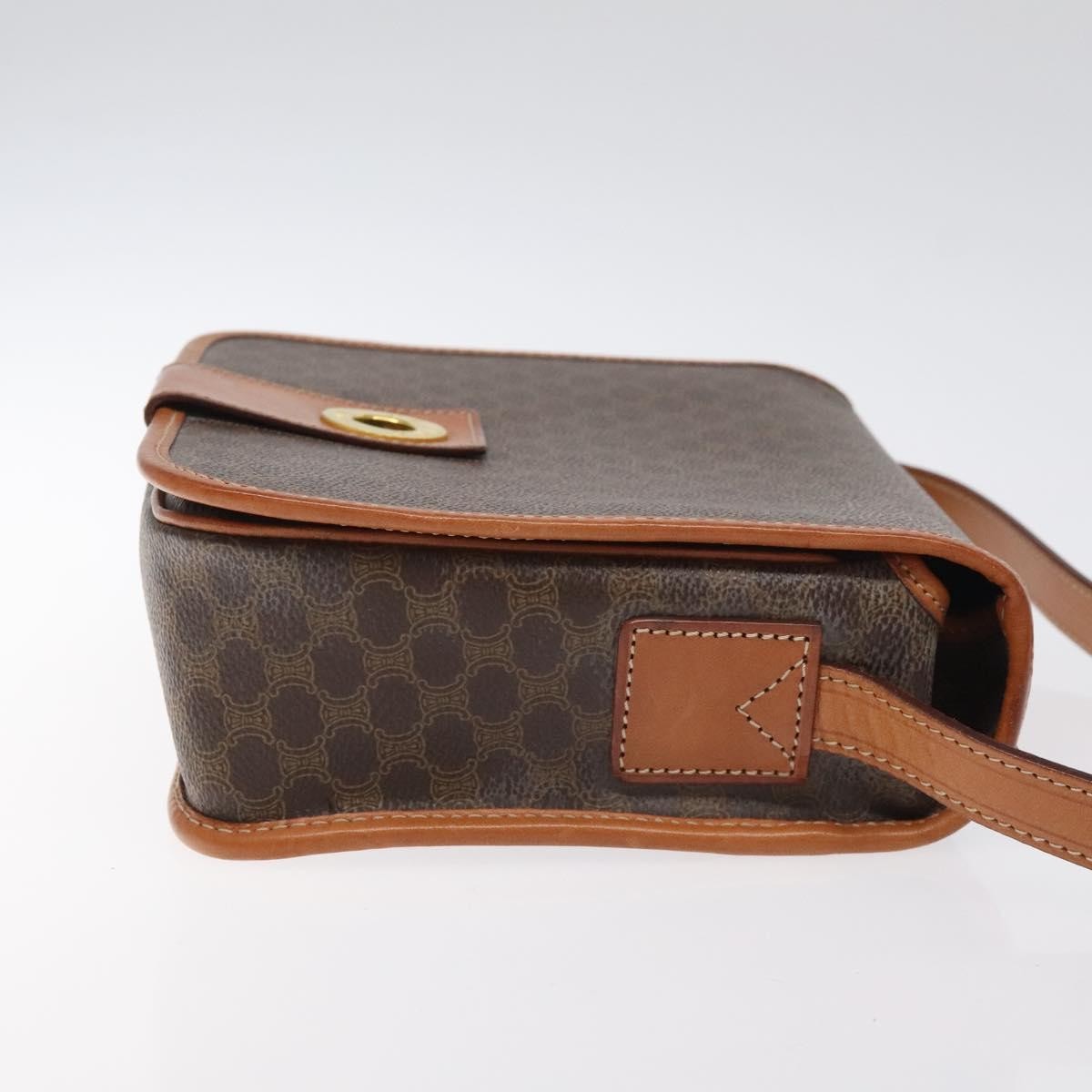 Celine Vintage Macadam Circle Logo Shoulder Bag Canvas and Leather, Brown, Canvas, Shoulder Bag