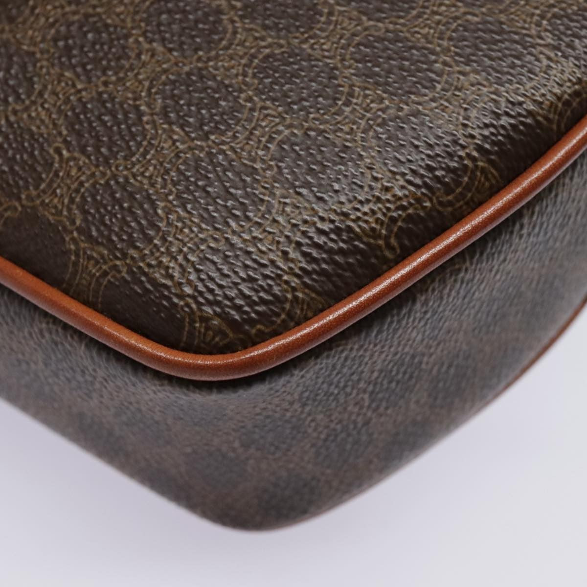 Celine Vintage Macadam Circle Logo Shoulder Bag Canvas and Leather, Brown, Canvas, Shoulder Bag