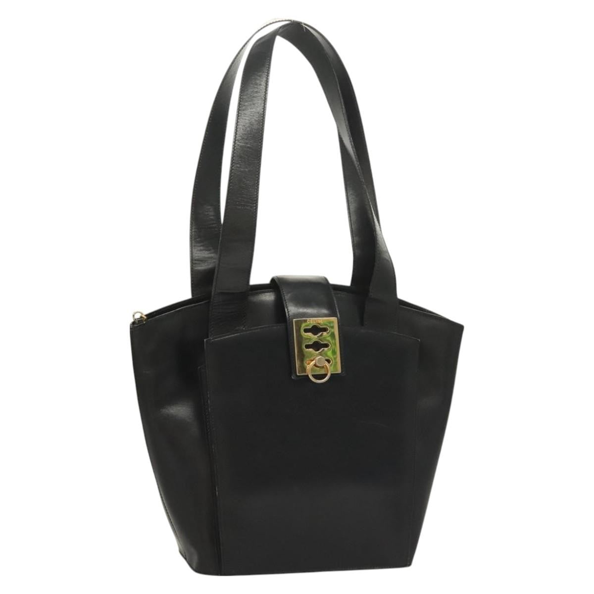 Celine Shoulder Bag Leather, BLACK, LEATHER, Shoulder bag