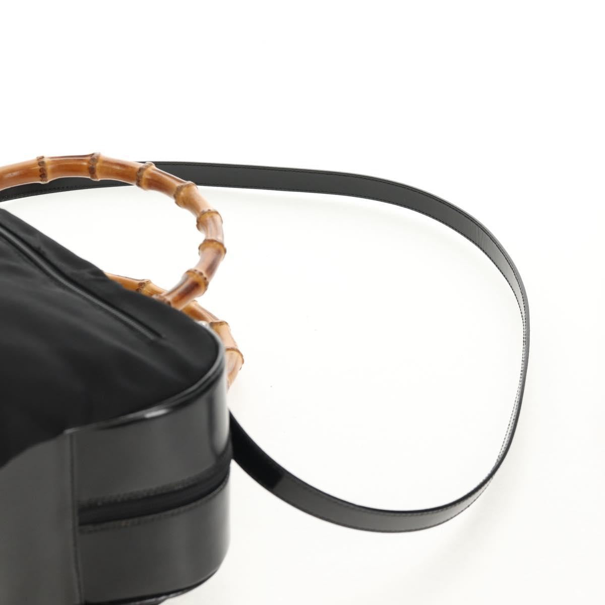 Gucci Vintage Bamboo Handle Bag Nylon, Black, Nylon, Handbag