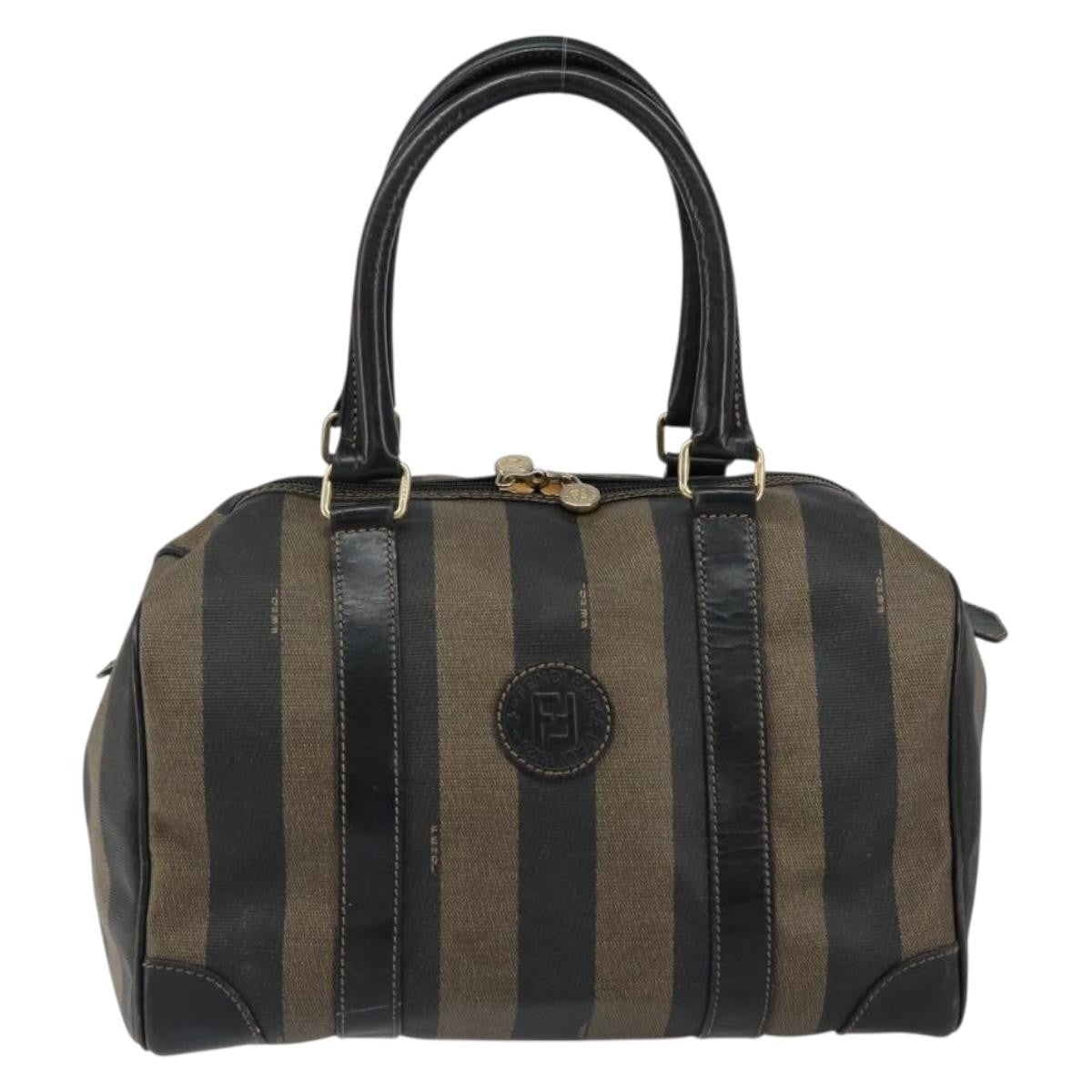 Fendi Vintage Pequin Boston Bag Coated Canvas, BROWN, CANVAS, Handbag