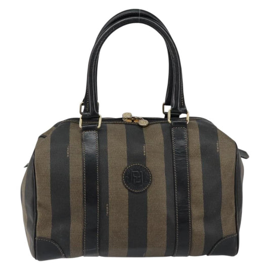 Fendi Vintage Pequin Boston Bag Coated Canvas, BROWN, CANVAS, Handbag