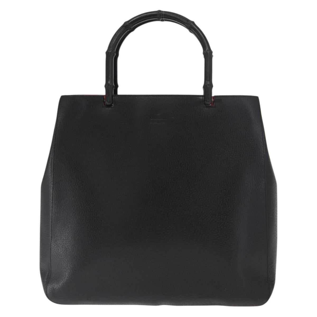 Gucci Vintage Bamboo Handle Tote Leather, BLACK, LEATHER, Tote bag