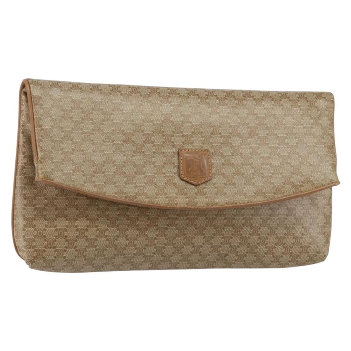 Celine Macadam Pochette Canvas and Leather, BEIGE, CANVAS, Clutche & pouche