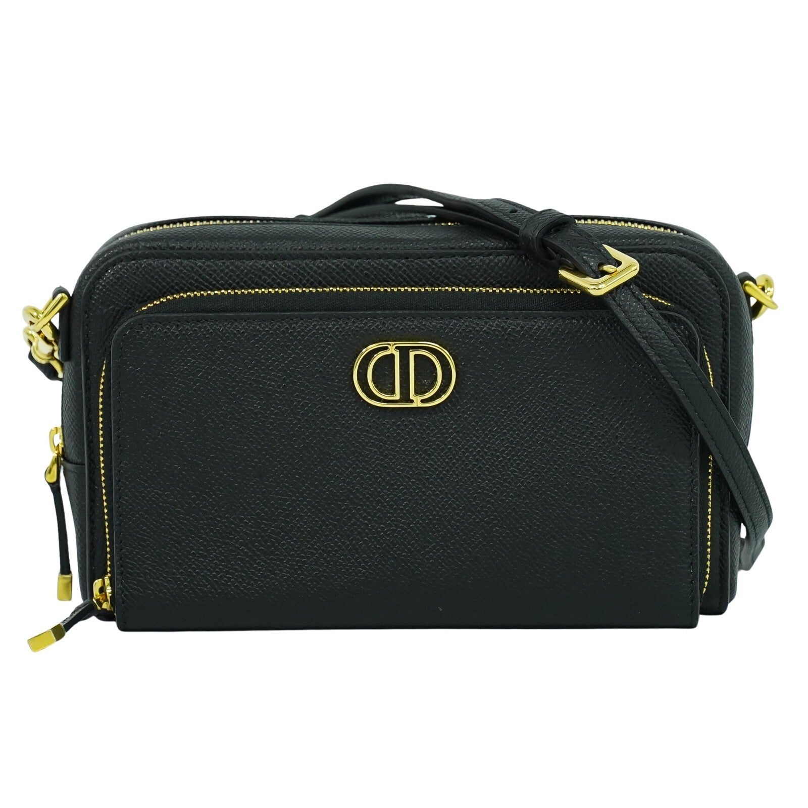 Christian Dior Caro Double Pouch Crossbody Bag Leather, BLACK, LEATHER, Crossbody bag