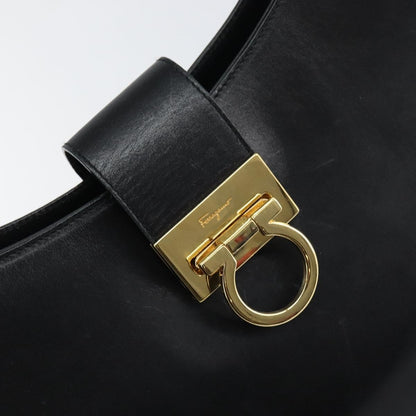 Salvatore Ferragamo Gancio Flap Hobo Leather, BLACK, LEATHER, Shoulder bag