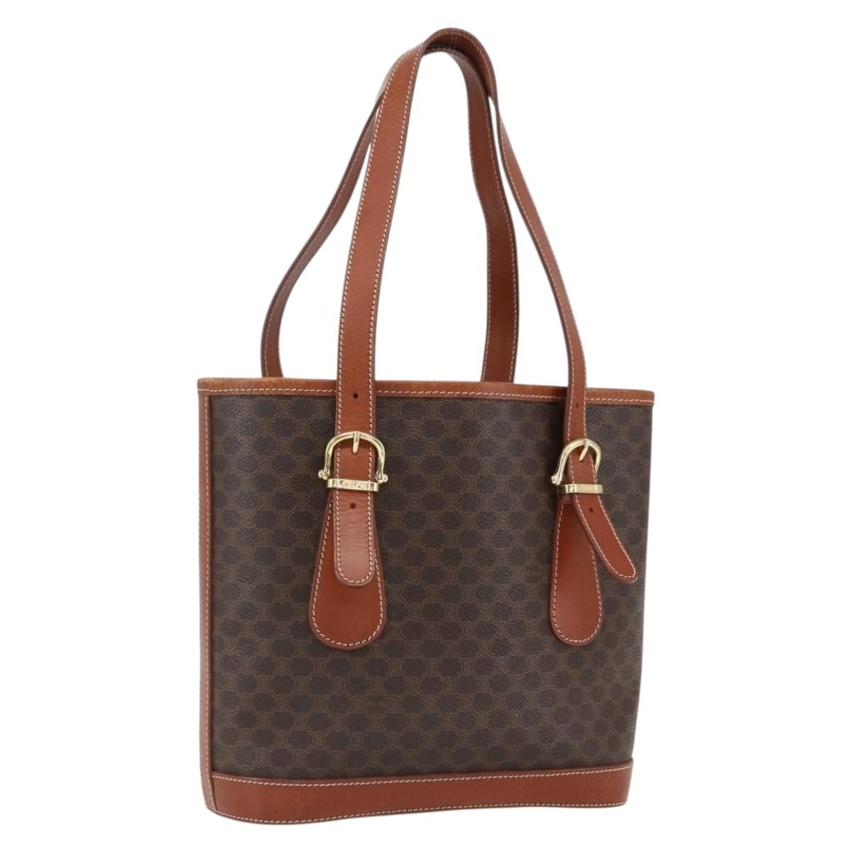 Celine Vintage Macadam Handbag Canvas and Leather, BROWN, CANVAS, Handbag