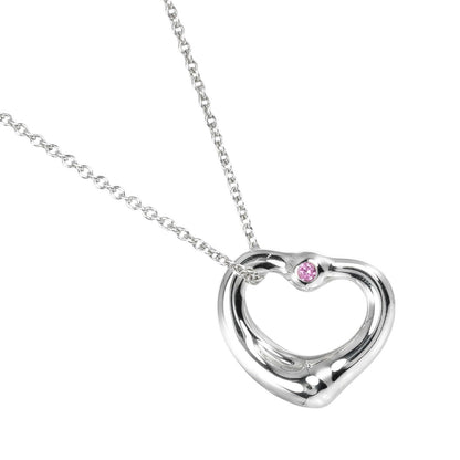 Tiffany & Co. Elsa Peretti Open Heart Pendant Necklace Sterling Silver with Pink Sapphire, SILVER, SILVER, Necklace