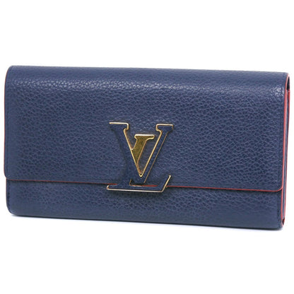 Louis Vuitton Capucines Long Wallet Leather, NAVY, LEATHER, Wallets