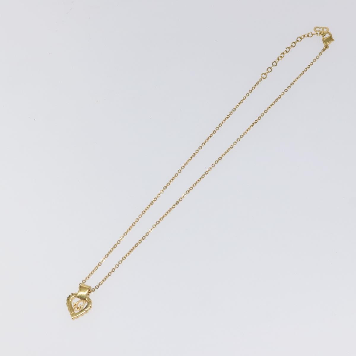 Christian Dior Logo Heart Pendant Necklace Metal with Crystal, GOLD, METAL, Necklace