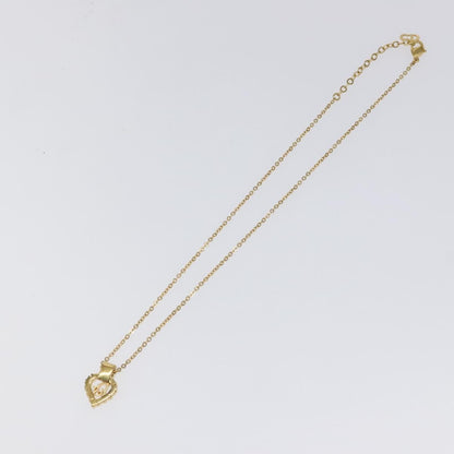 Christian Dior Logo Heart Pendant Necklace Metal with Crystal, GOLD, METAL, Necklace