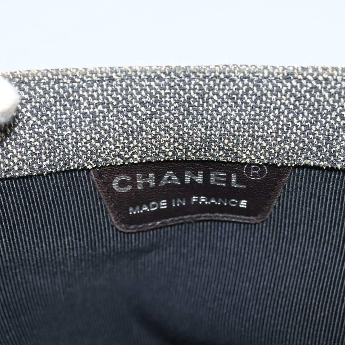 Chanel Vintage Chocolate Bar Metal Ring Tote Quilted Canvas, GRAY, CANVAS, Handbag