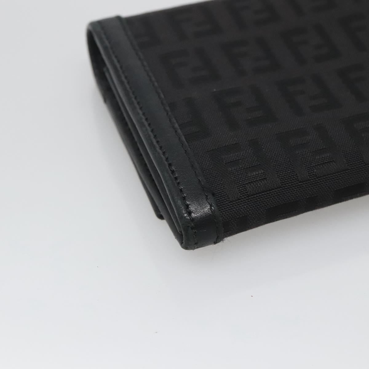 Fendi FF Flap Wallet Zucca Canvas with Embossed Leather, BLACK, CANVAS, Wallets