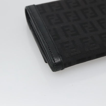 Fendi FF Flap Wallet Zucca Canvas with Embossed Leather, BLACK, CANVAS, Wallets