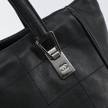 Chanel Square Stitch Tote Quilted Leather, BLACK, LEATHER, Tote bag