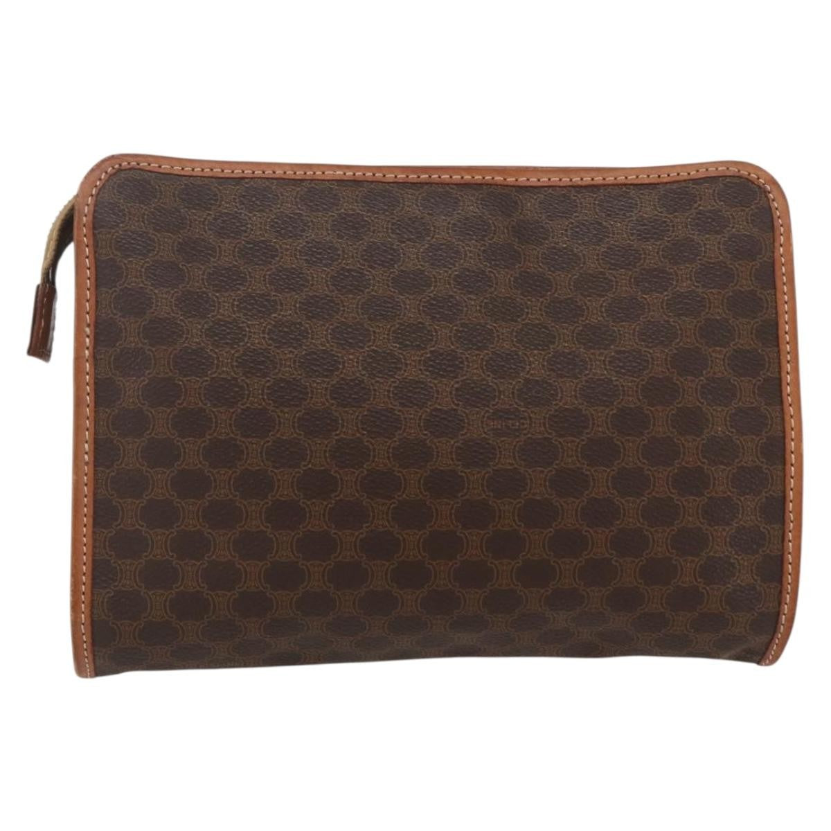 Celine Macadam Pochette Canvas and Leather, BROWN, CANVAS, Clutche & pouche