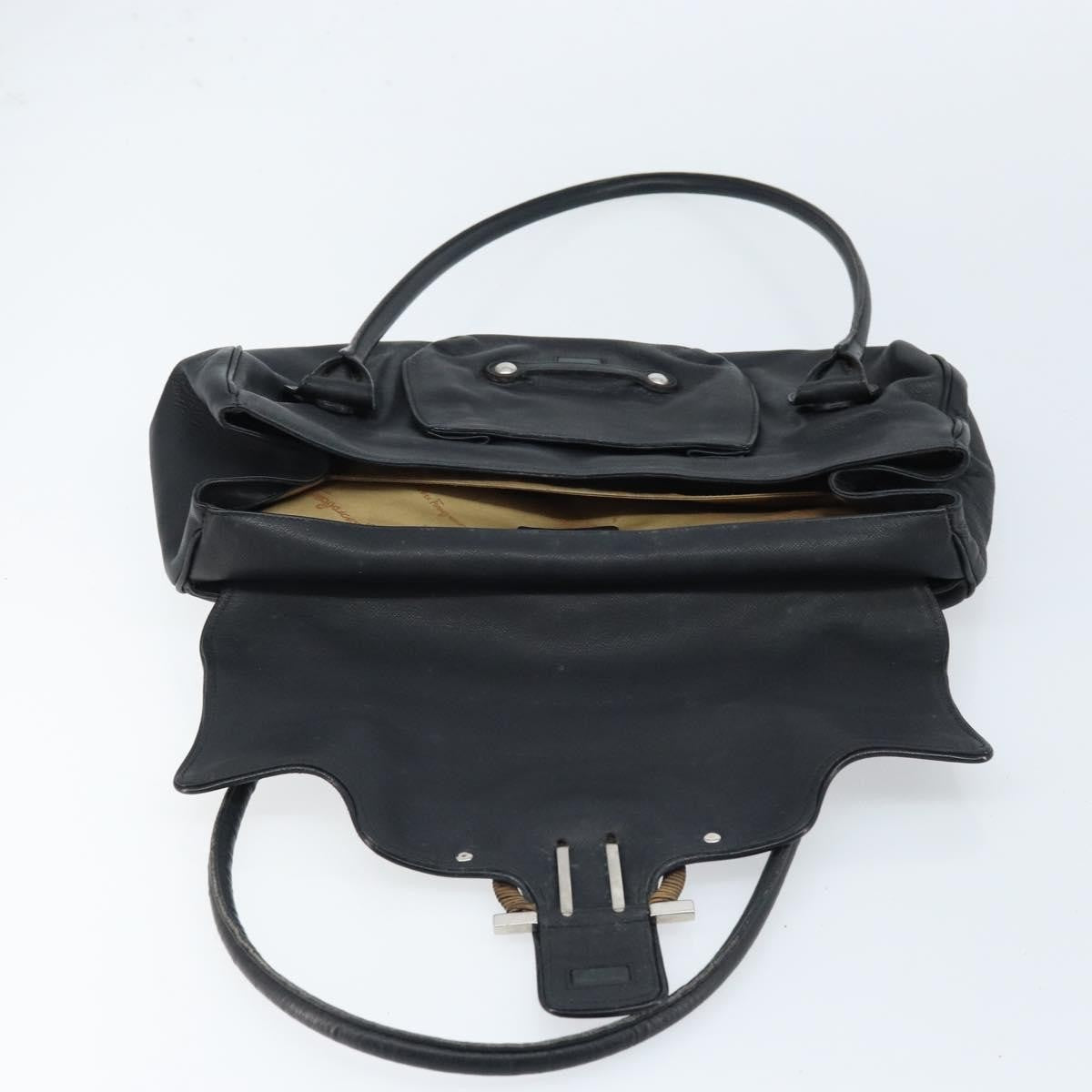 Salvatore Ferragamo Gancini handbag Leather, BLACK, LEATHER, Handbag