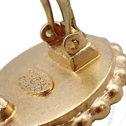 Chanel CC Round Earrings Metal, Black, Gold Plated, Earrings