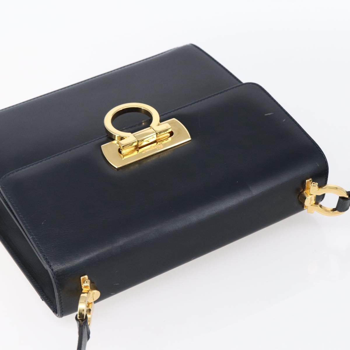 Salvatore Ferragamo Gancini Shoulder Bag Leather, NAVY, LEATHER, Shoulder bag