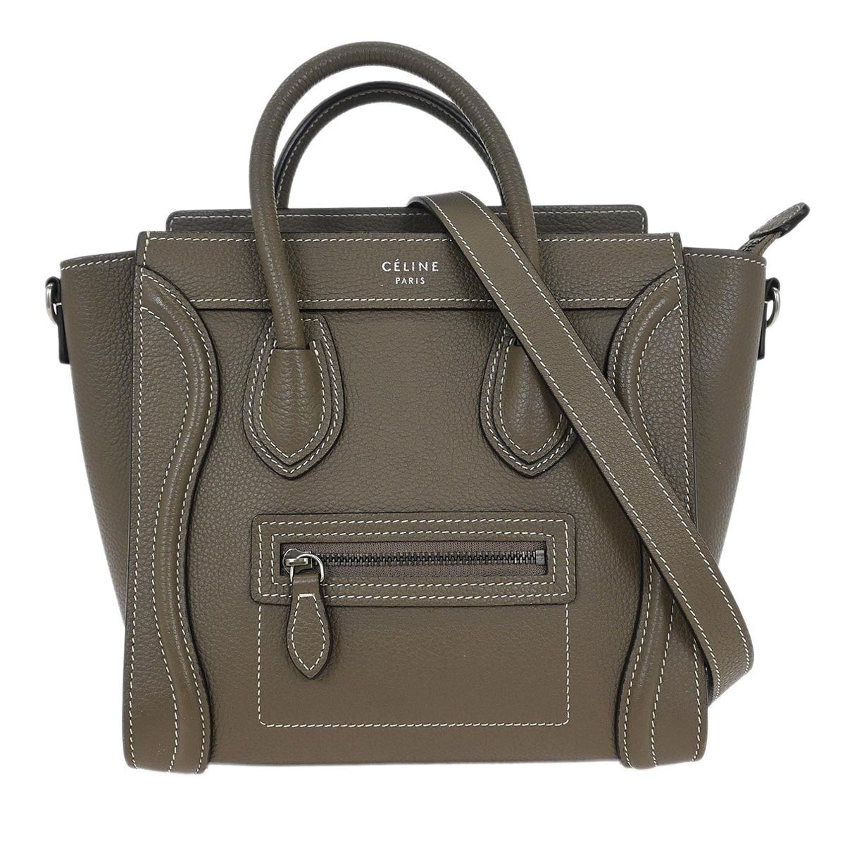 Celine Luggage Bag Grainy Leather, BROWN, LEATHER, Handbag