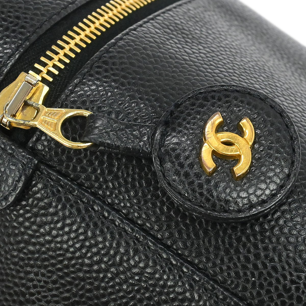 Chanel Vintage Timeless Cosmetic Case Caviar, BLACK, LEATHER, Handbag