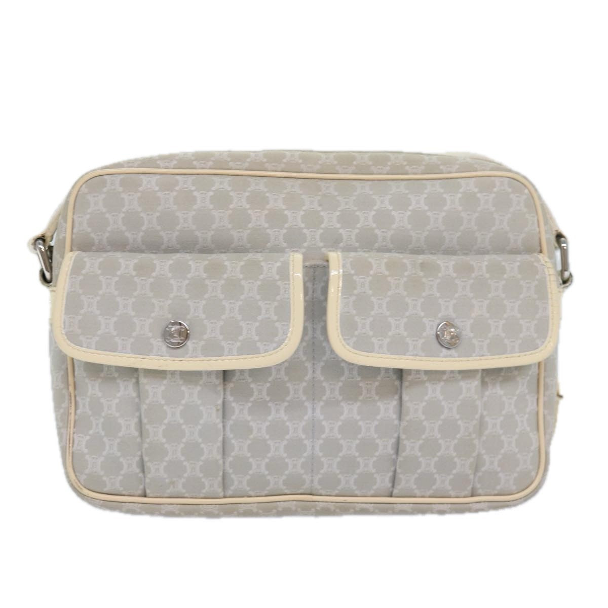 Celine Vintage Macadam Shoulder Bag Canvas and Leather, GRAY, CANVAS, Shoulder bag