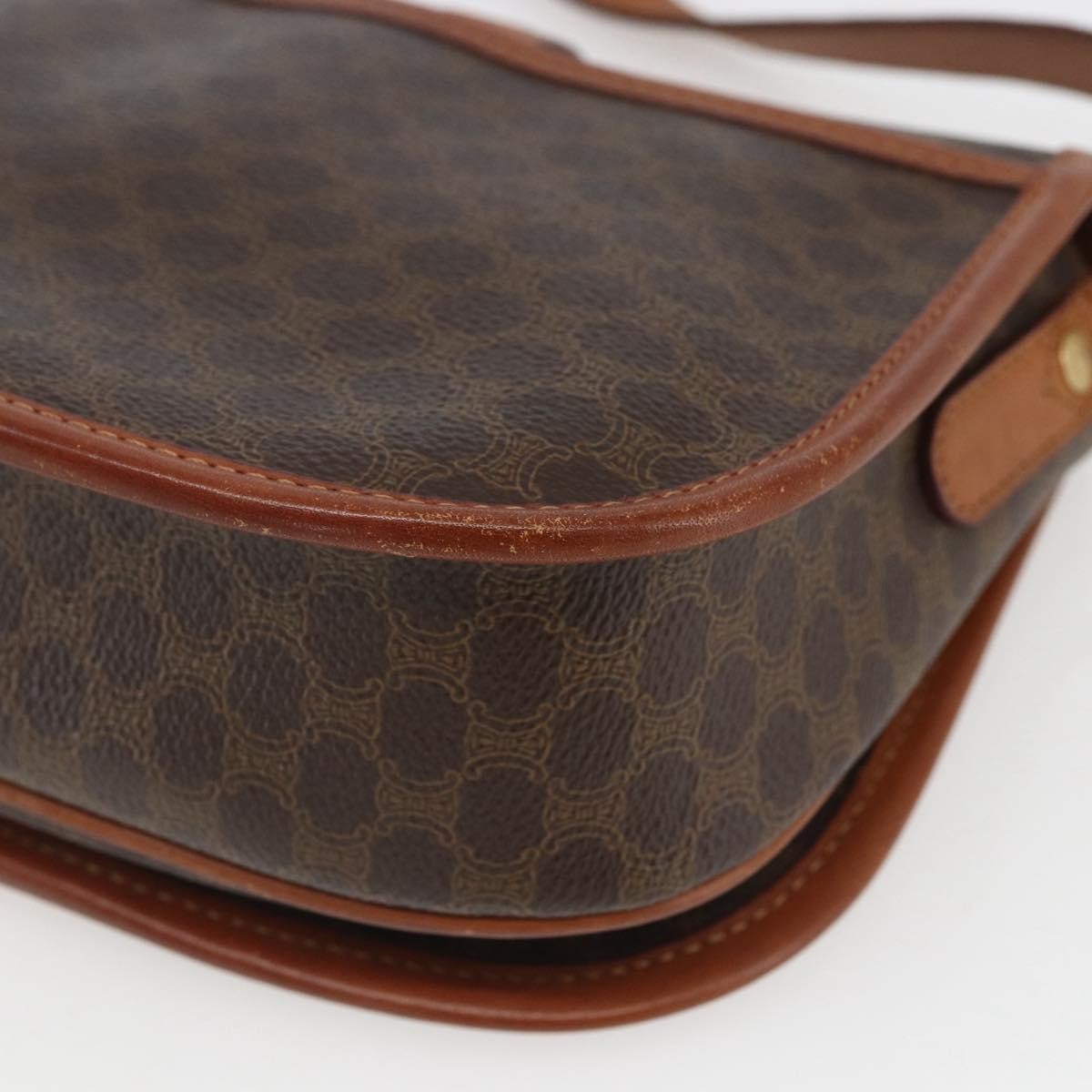Celine Vintage Macadam Shoulder Bag Canvas and Leather, BROWN, PVC, Shoulder bag