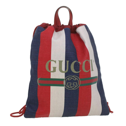 Gucci Logo Drawstring Backpack Striped Canvas, MULTICOLOUR, CANVAS, Backpack