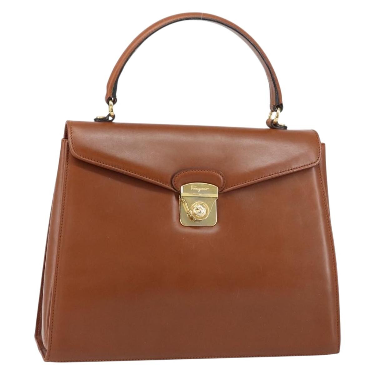 Salvatore Ferragamo Vintage Handbag Leather, BROWN, LEATHER, Handbag