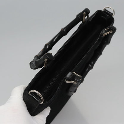 Gucci Vintage Bamboo Handle Bag Nylon, BLACK, CANVAS, Handbag