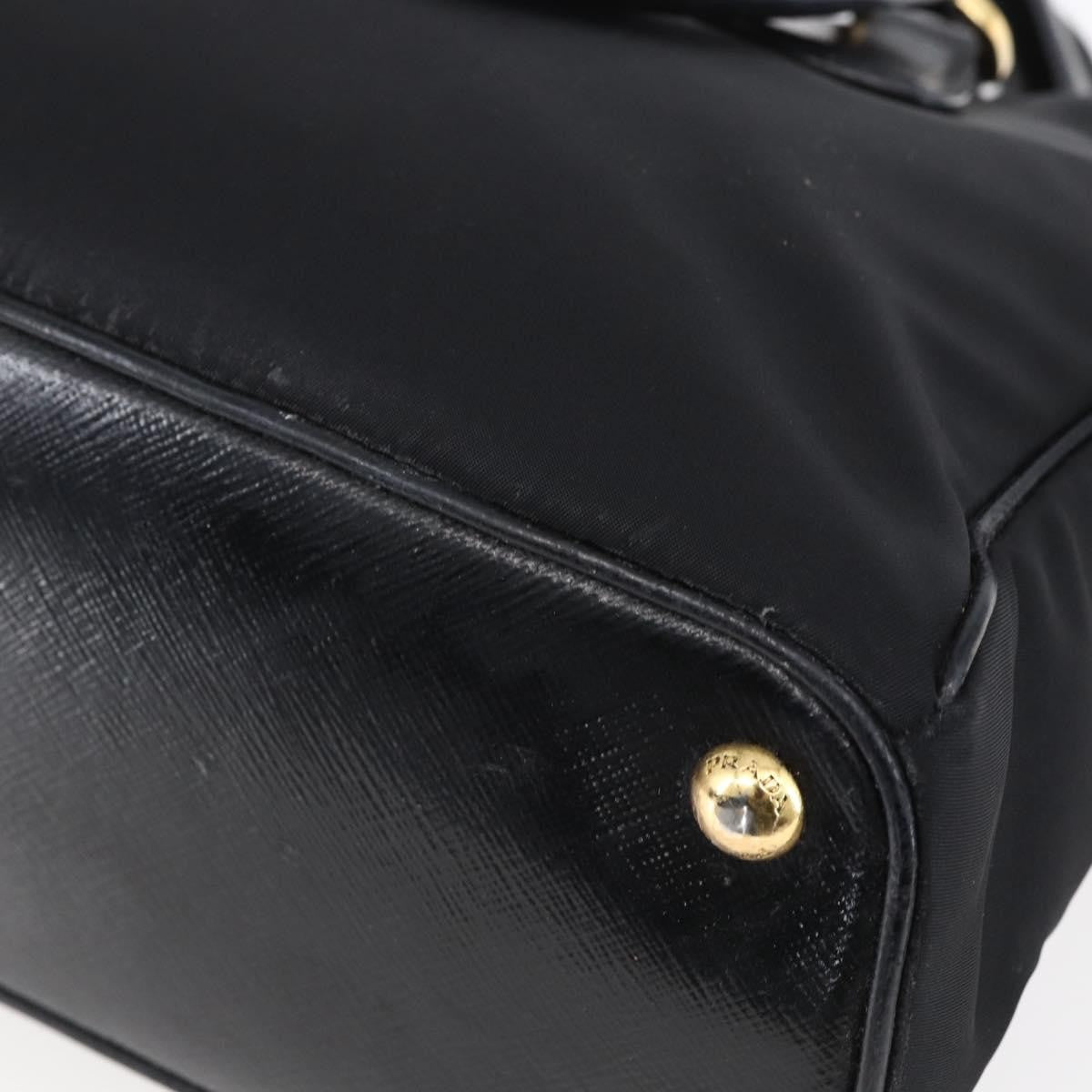 Prada Convertible Top Handle Tote Tessuto with Vernice Saffiano Leather, BLACK, NYLON, Handbag