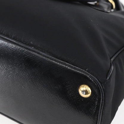 Prada Convertible Top Handle Tote Tessuto with Vernice Saffiano Leather, BLACK, NYLON, Handbag