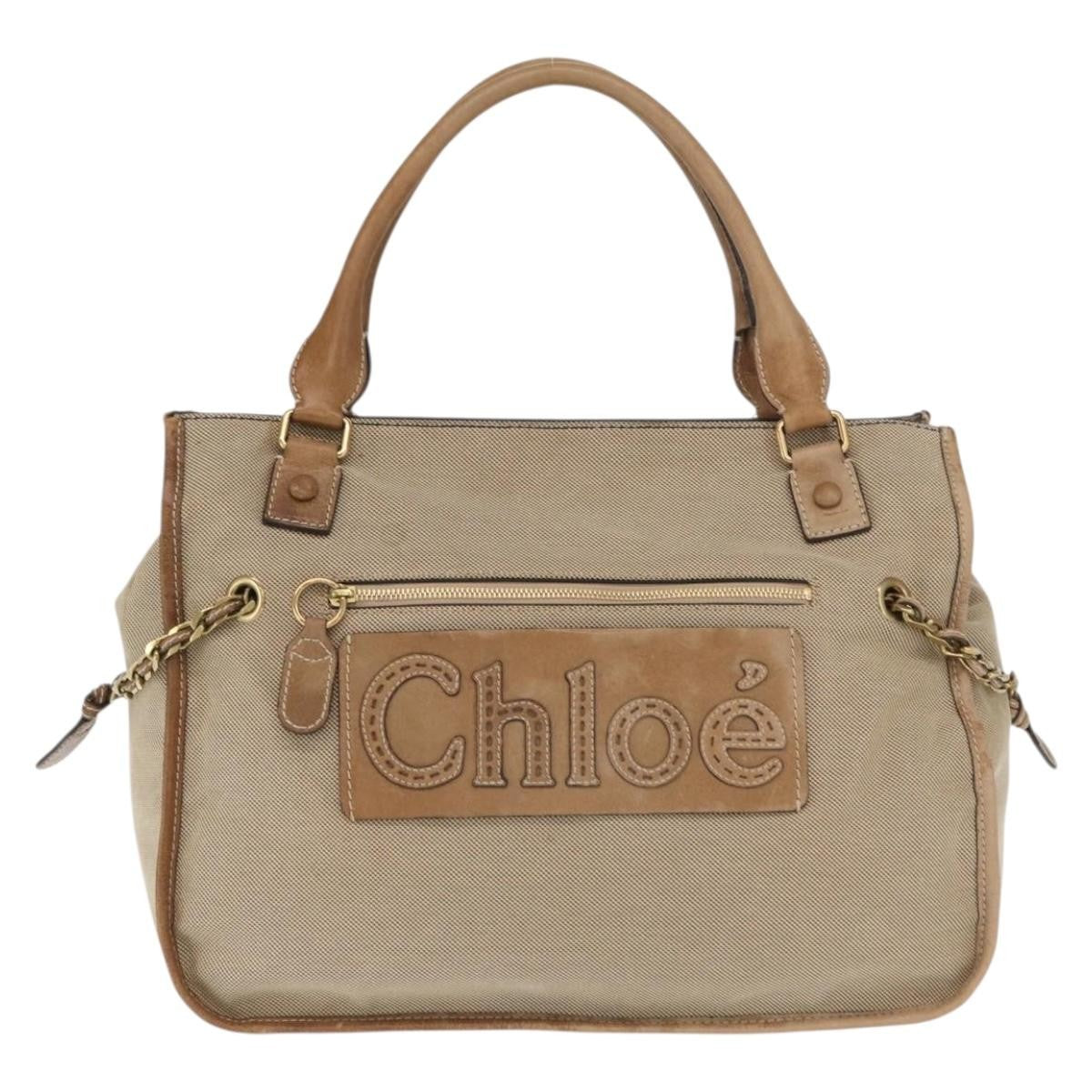Chloe Harley Handbag Canvas with Leather, BEIGE, CANVAS, Handbag
