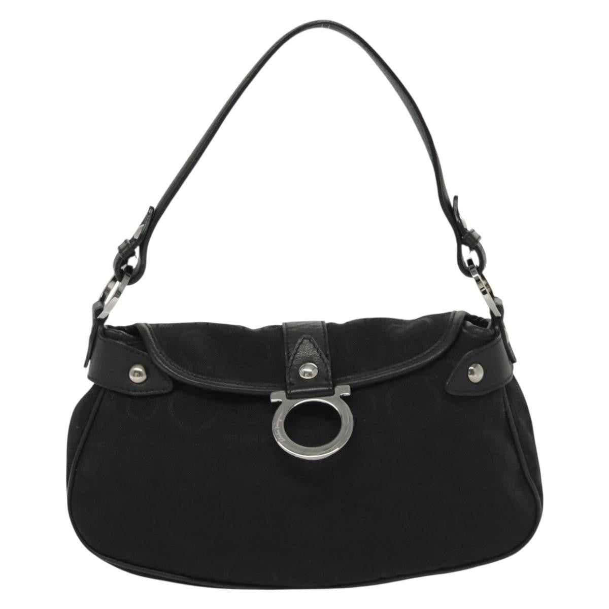 Salvatore Ferragamo Gancini handbag Canvas, BLACK, CANVAS, Handbag