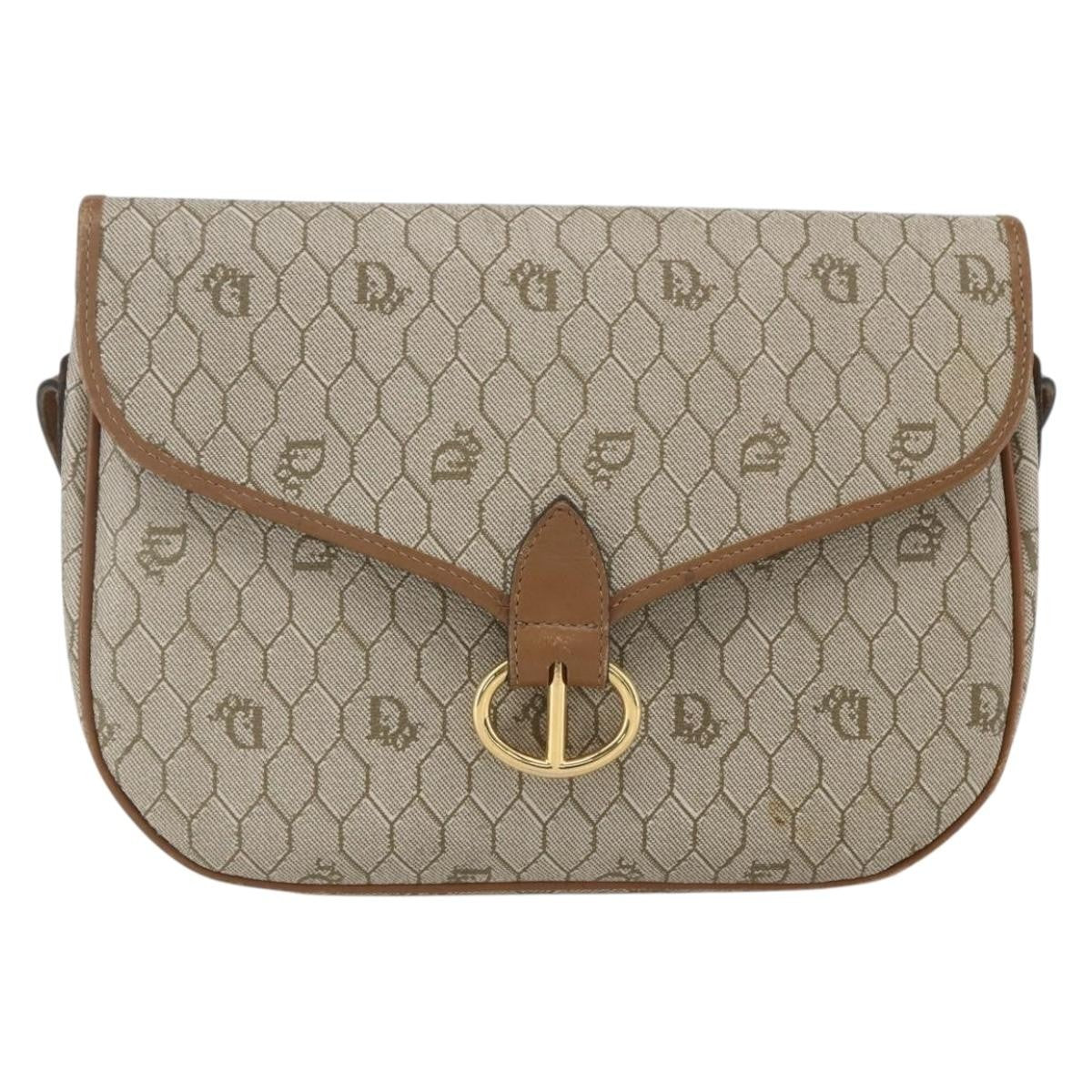 Christian Dior Vintage Honeycomb Shoulder Bag Canvas and Leather, BEIGE, CANVAS, Shoulder bag