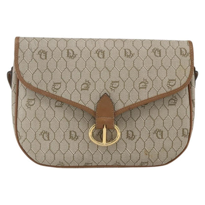 Christian Dior Vintage Honeycomb Shoulder Bag Canvas and Leather, BEIGE, CANVAS, Shoulder bag